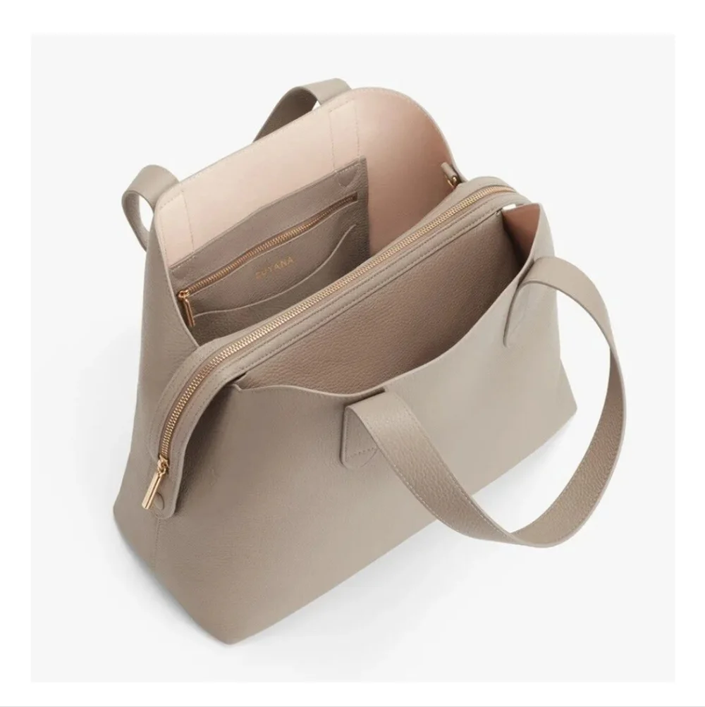 Cuyana Taupe Pebble Leather Tote